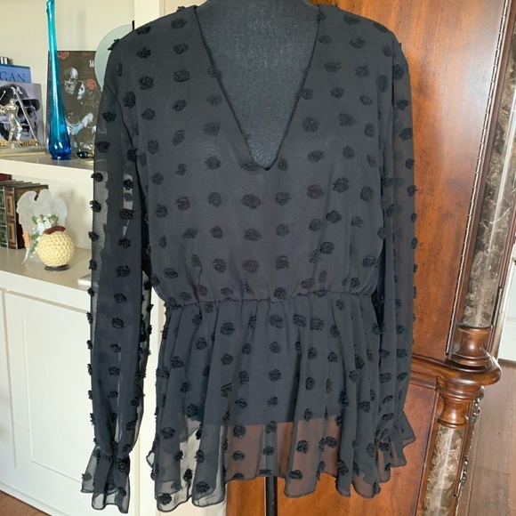 Black Swiss Dot Babydoll Blouse - Picture 4 of 13